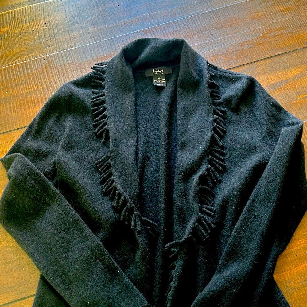 Henry NY Black Cashmere Cardigan with Fringe Details